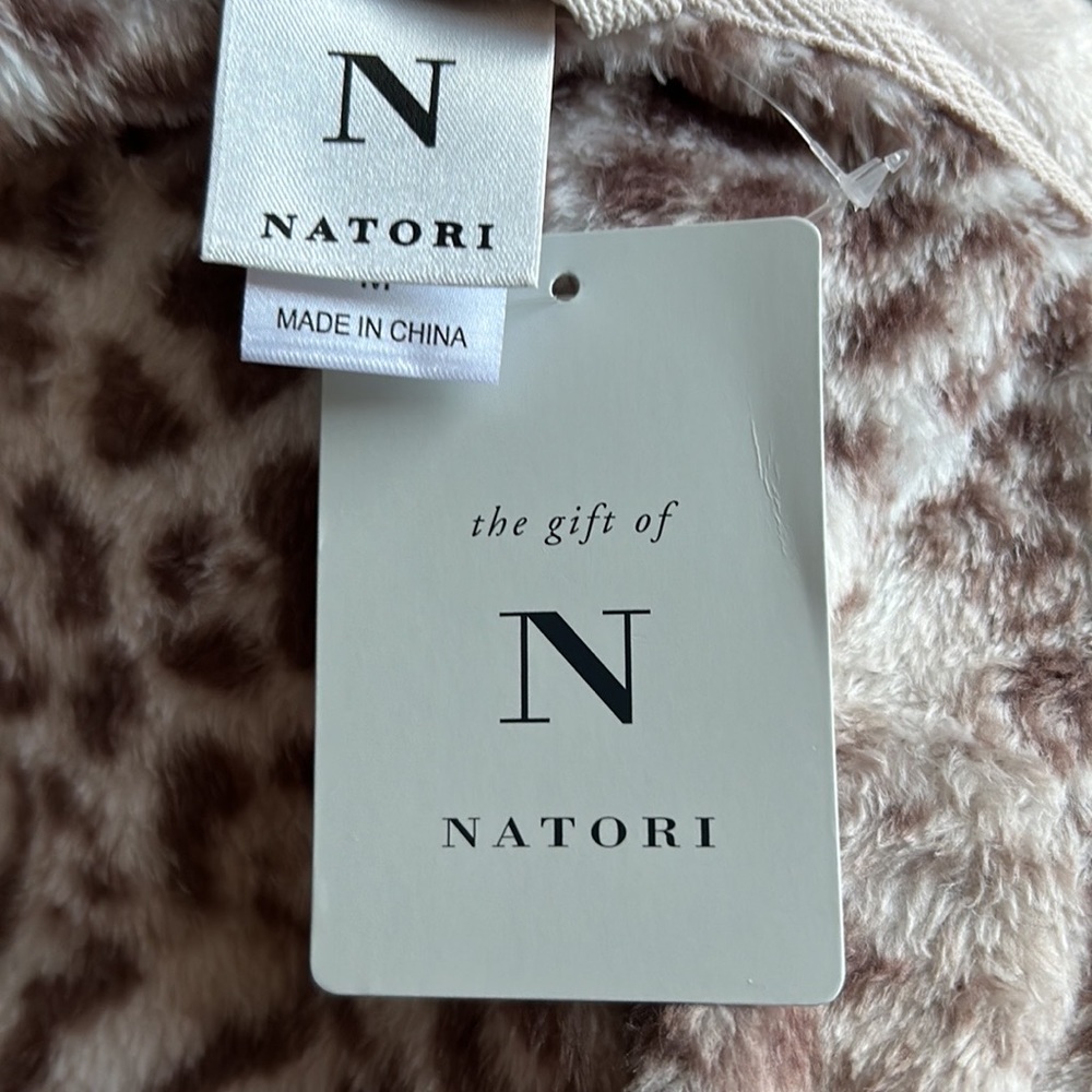 Natori Mixed Animal Print/Cream Faux Fur Trim Long Robe - Picture 9 of 9